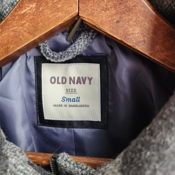 Old Navy Recycled Wool Grey Striped Hooded Coat - Picture 2 of 6